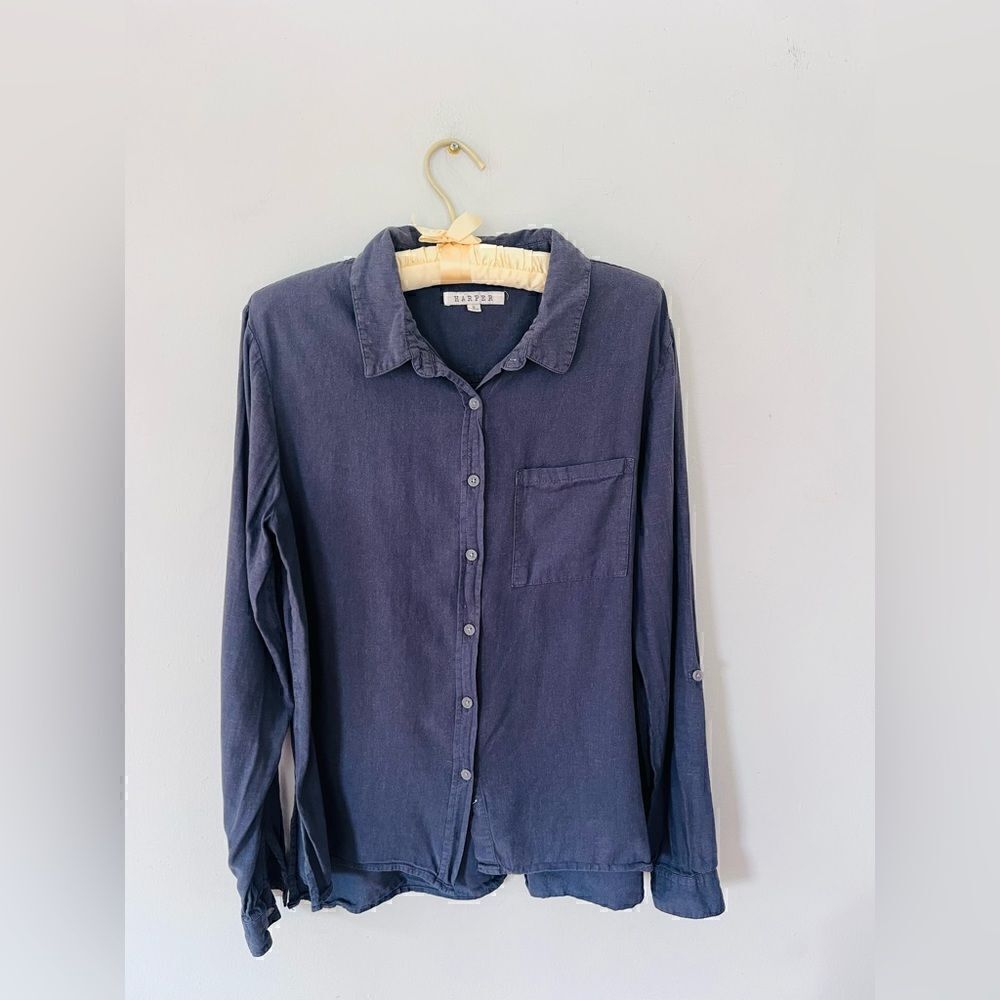 Anthropologie | Harper | greyish purple button up Flowy shirt